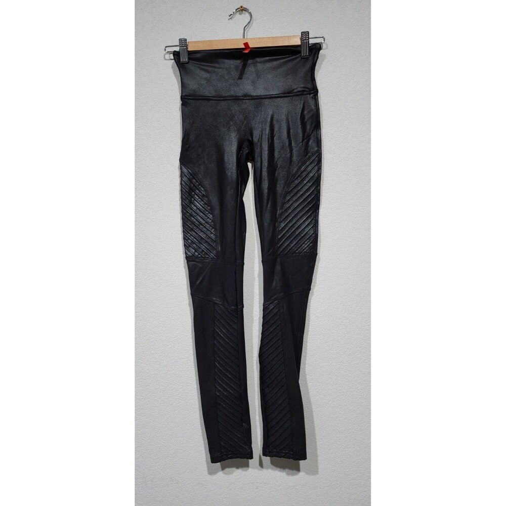 SPANX Faux Leather Moto Leggings Black - Size SP